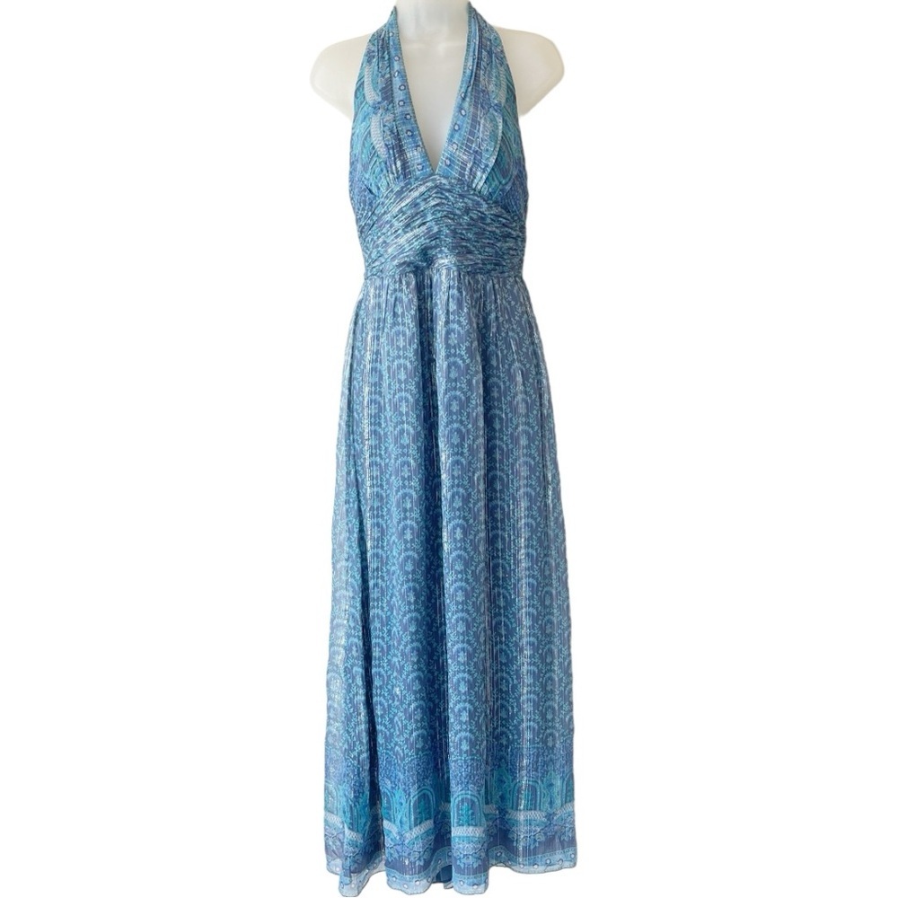 KAY UNGER Silk dress maxi blue halter size‎ 4